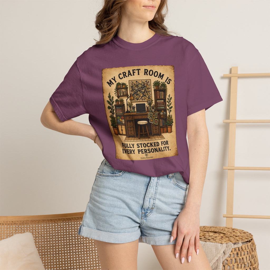 Craft Room T-Shirt — "My Craft Room Is Fully Stocked for Every Personality" Vintage Sewing & DIY Shirt
