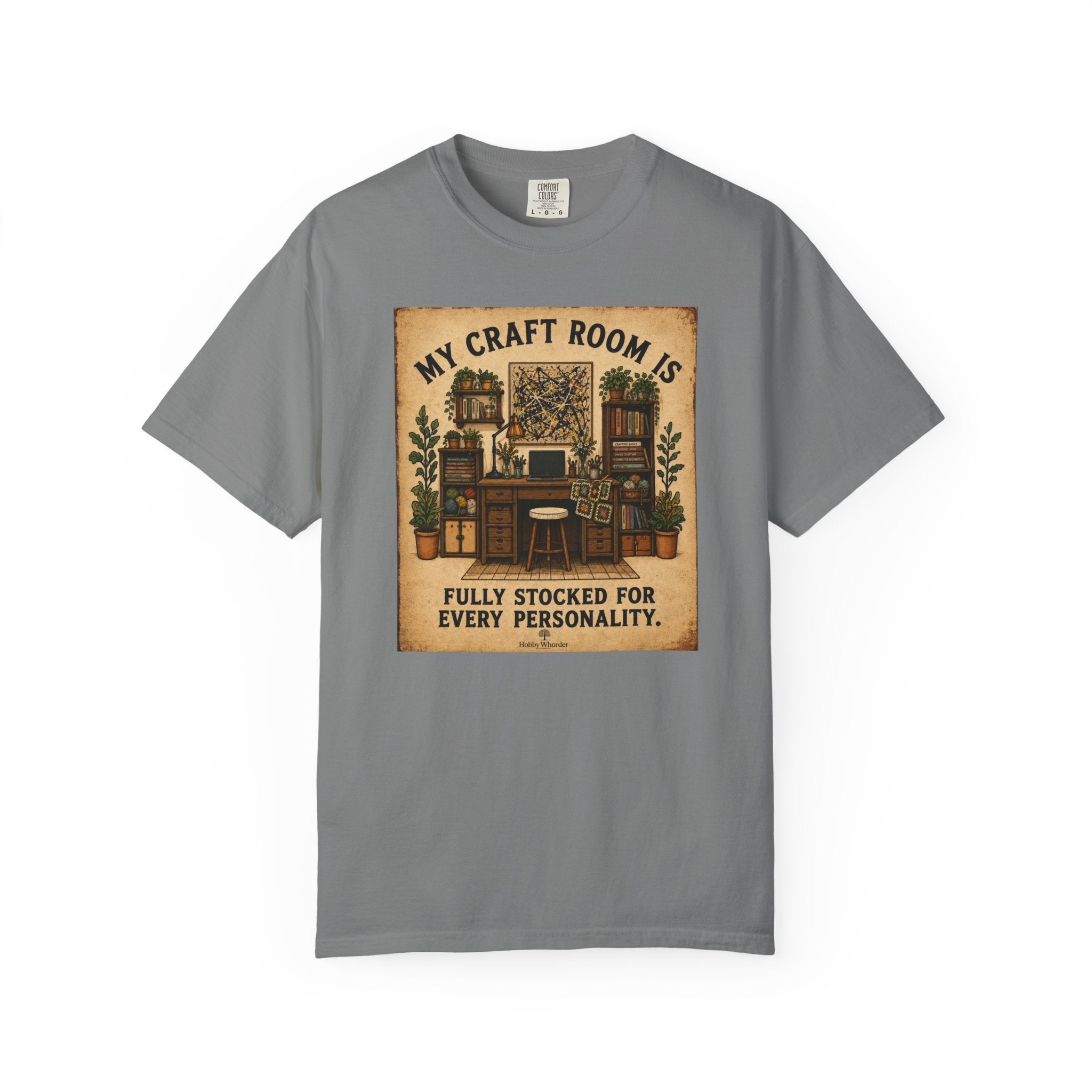 Craft Room T-Shirt — "My Craft Room Is Fully Stocked for Every Personality" Vintage Sewing & DIY Shirt
