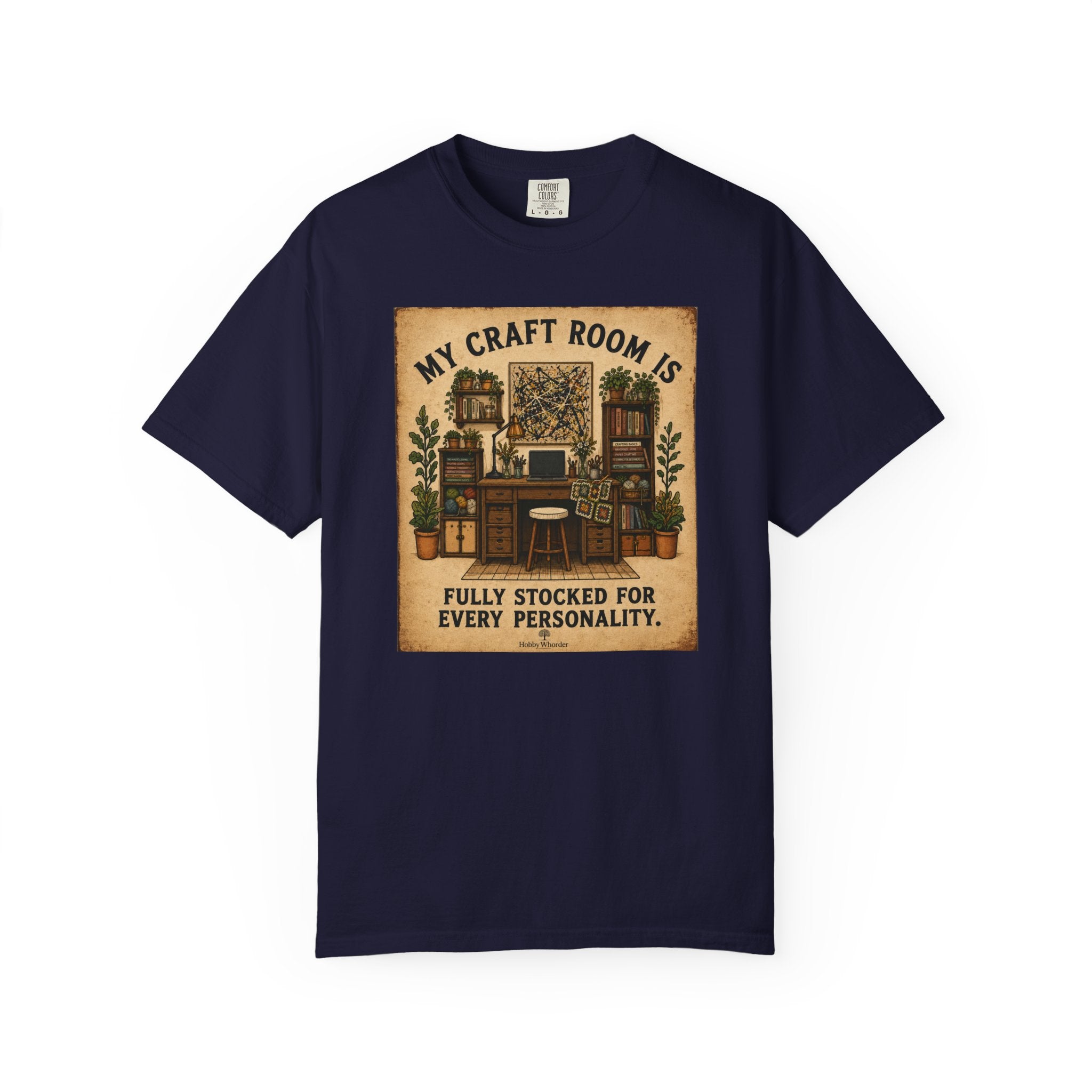 Craft Room T-Shirt — "My Craft Room Is Fully Stocked for Every Personality" Vintage Sewing & DIY Shirt