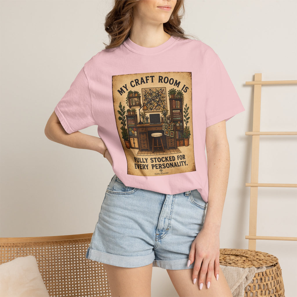 Craft Room T-Shirt — "My Craft Room Is Fully Stocked for Every Personality" Vintage Sewing & DIY Shirt