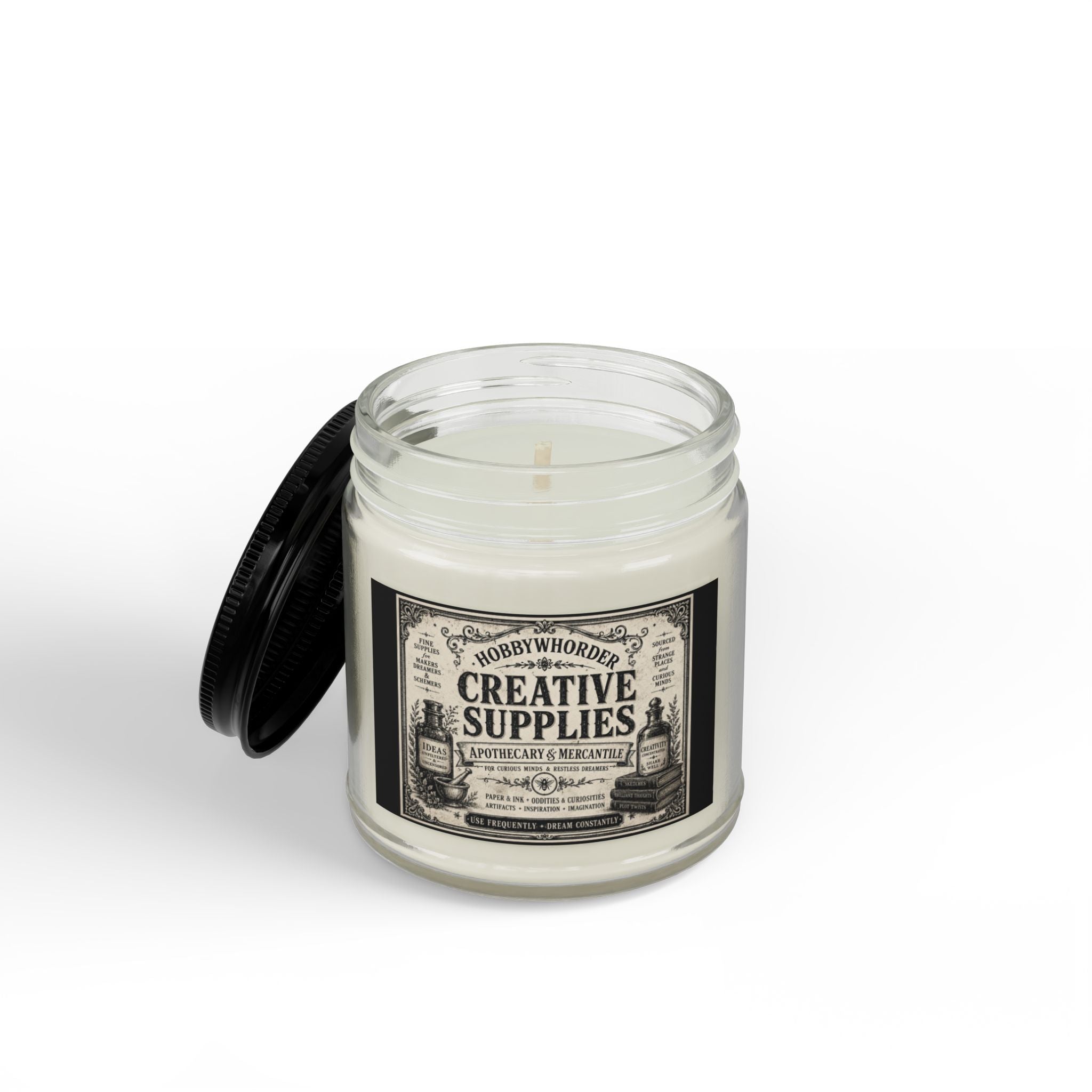 Vintage Apothecary Soy Candle (4oz & 9oz) — Creative Supplies Scented Jar with Black Lid