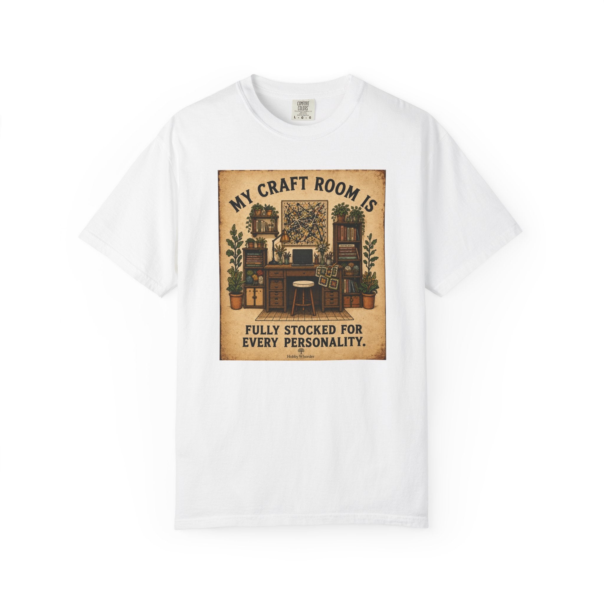 Craft Room T-Shirt — "My Craft Room Is Fully Stocked for Every Personality" Vintage Sewing & DIY Shirt