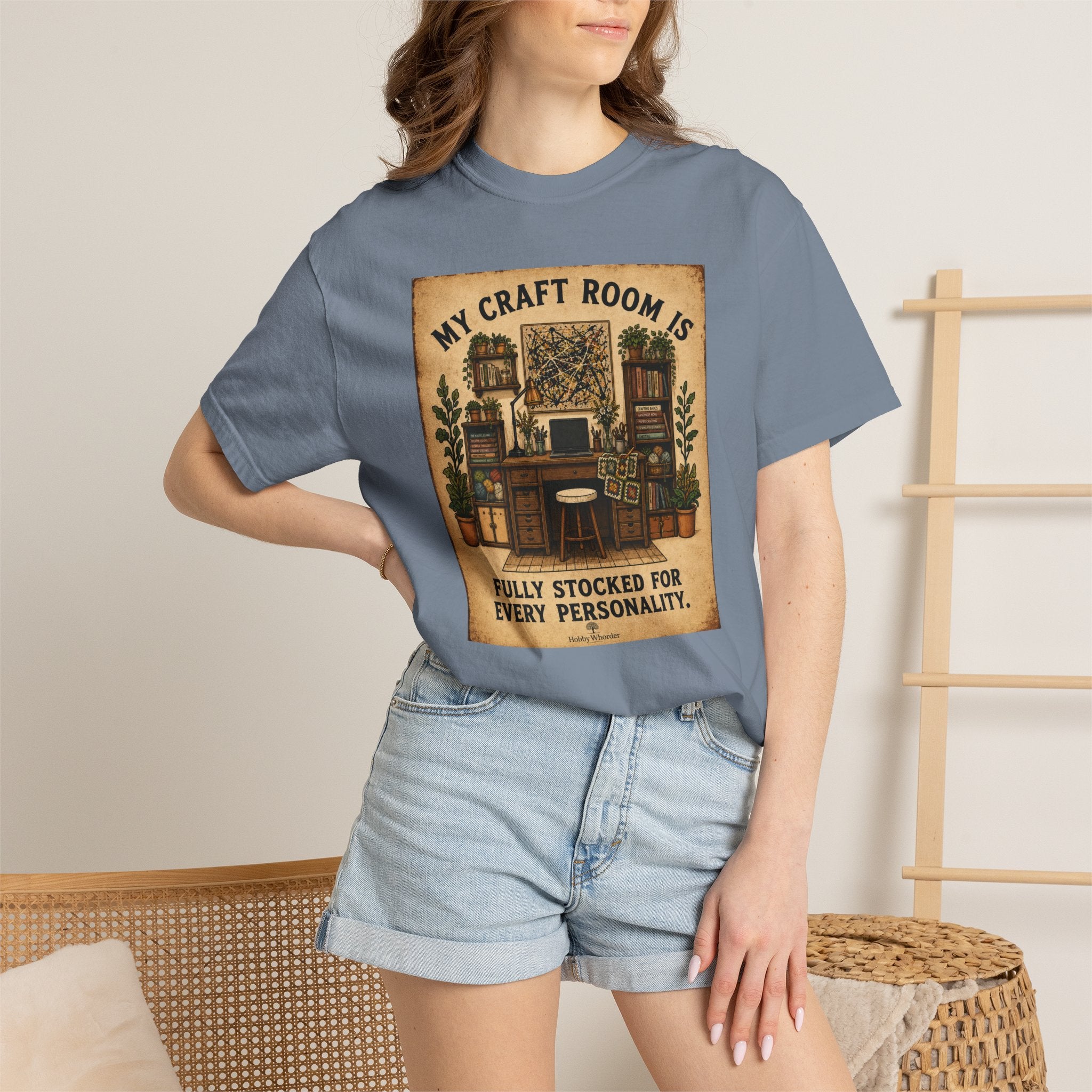 Craft Room T-Shirt — "My Craft Room Is Fully Stocked for Every Personality" Vintage Sewing & DIY Shirt