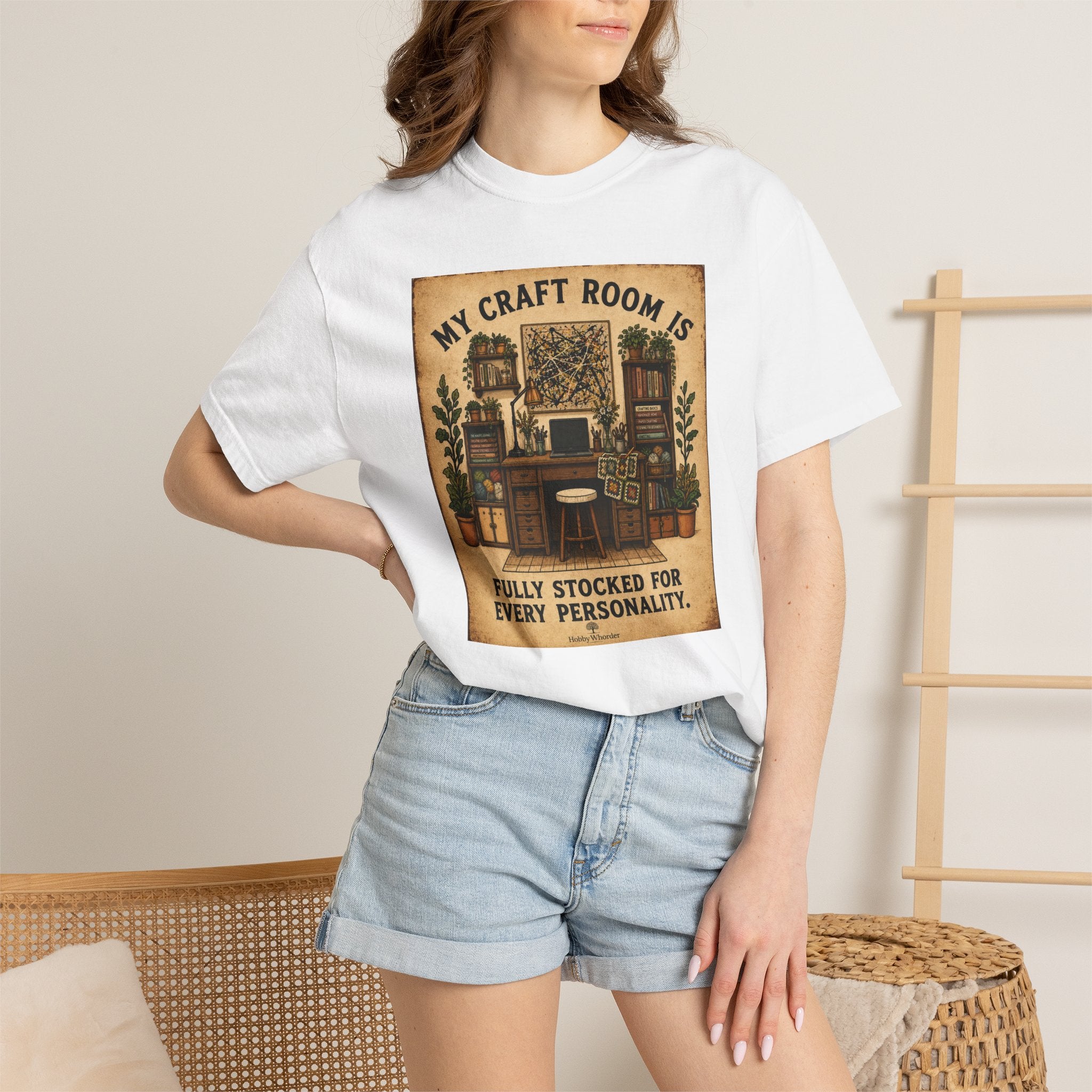 Craft Room T-Shirt — "My Craft Room Is Fully Stocked for Every Personality" Vintage Sewing & DIY Shirt