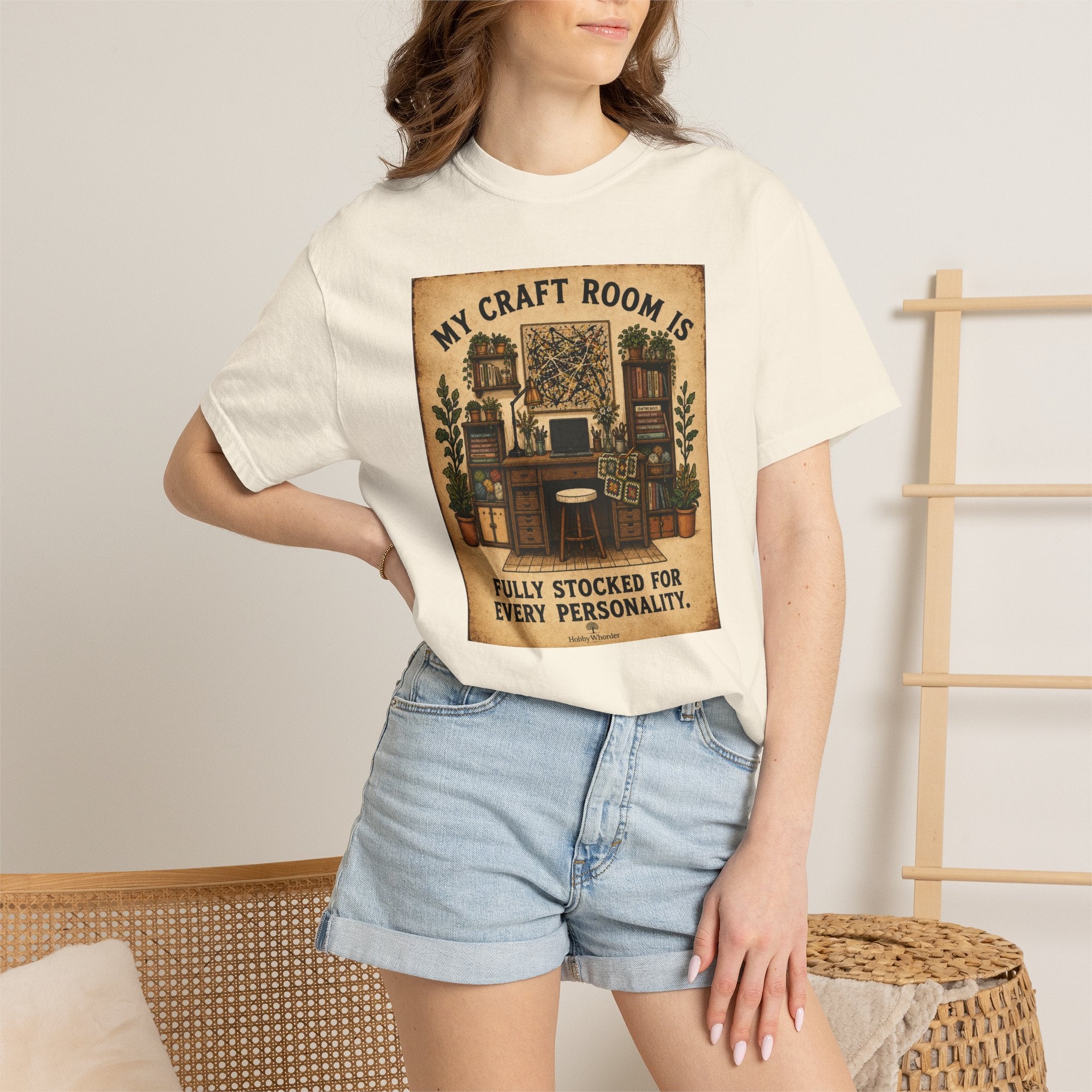 Craft Room T-Shirt — "My Craft Room Is Fully Stocked for Every Personality" Vintage Sewing & DIY Shirt