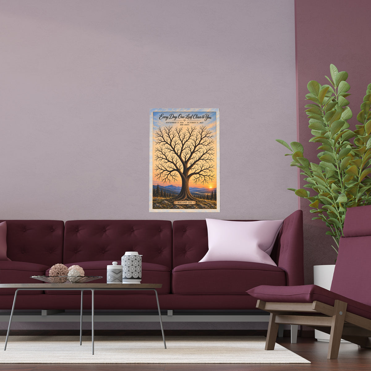 Silk Wall Poster — Family Tree Sunset Memorial Print