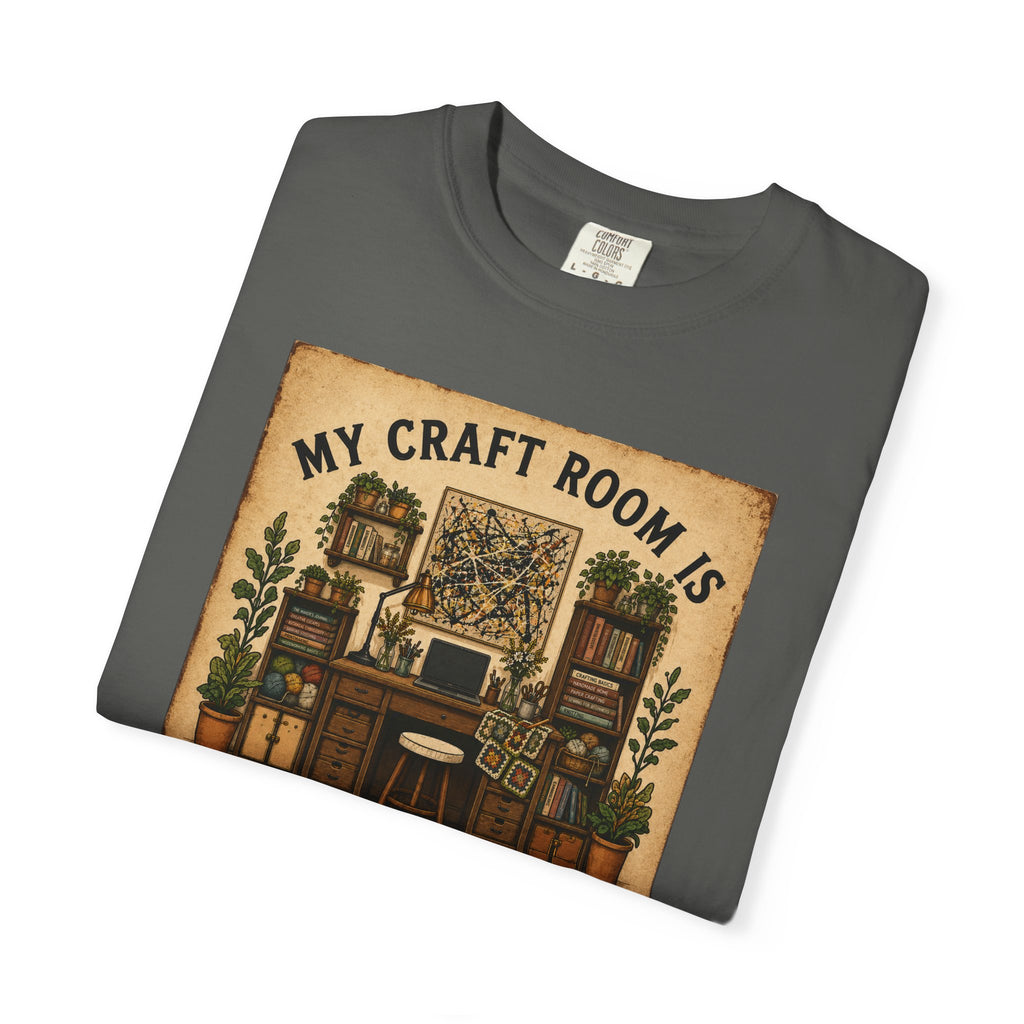 Craft Room T-Shirt — "My Craft Room Is Fully Stocked for Every Personality" Vintage Sewing & DIY Shirt