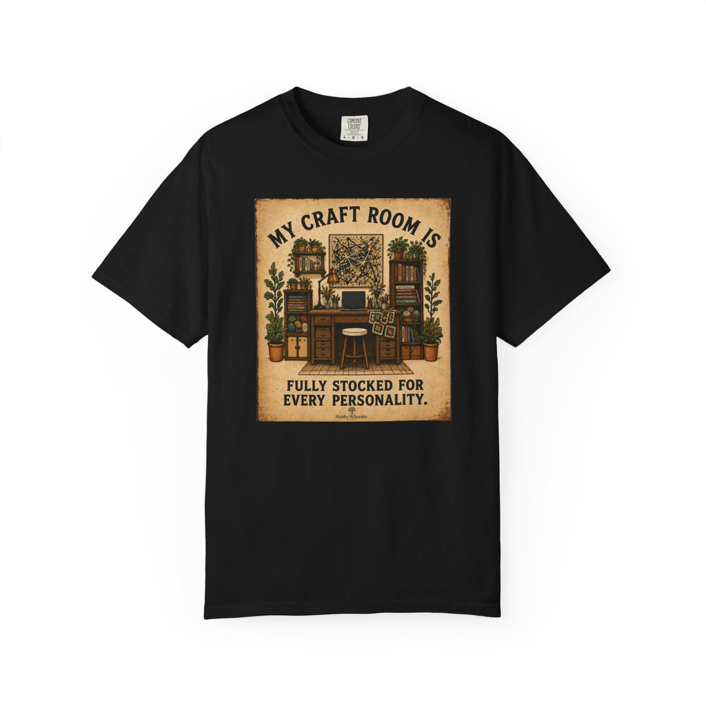 Craft Room T-Shirt — "My Craft Room Is Fully Stocked for Every Personality" Vintage Sewing & DIY Shirt