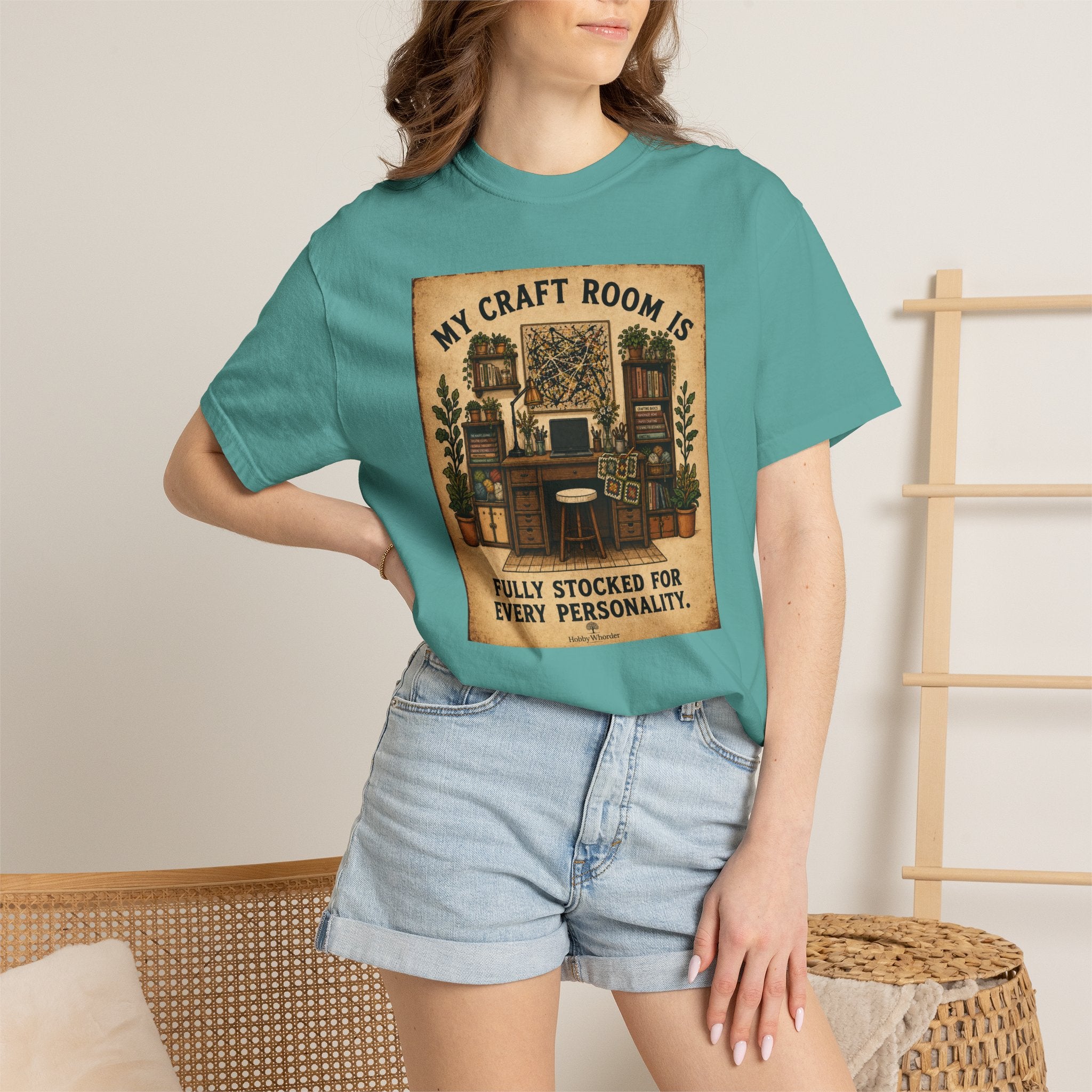 Craft Room T-Shirt — "My Craft Room Is Fully Stocked for Every Personality" Vintage Sewing & DIY Shirt
