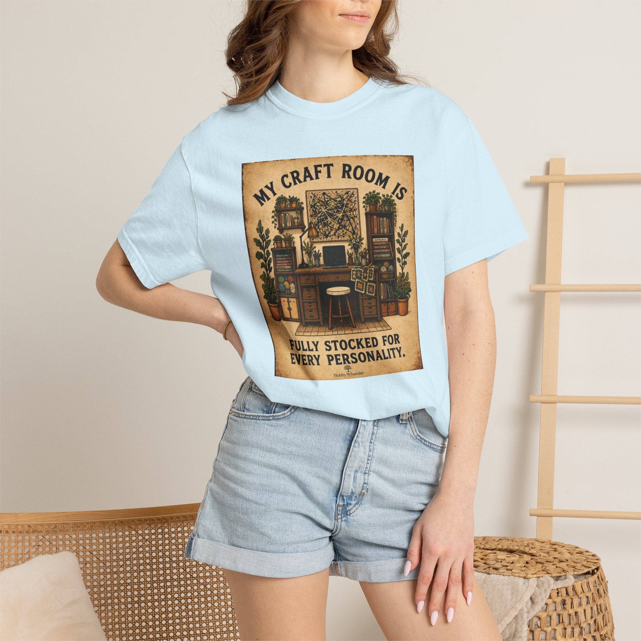 Craft Room T-Shirt — "My Craft Room Is Fully Stocked for Every Personality" Vintage Sewing & DIY Shirt