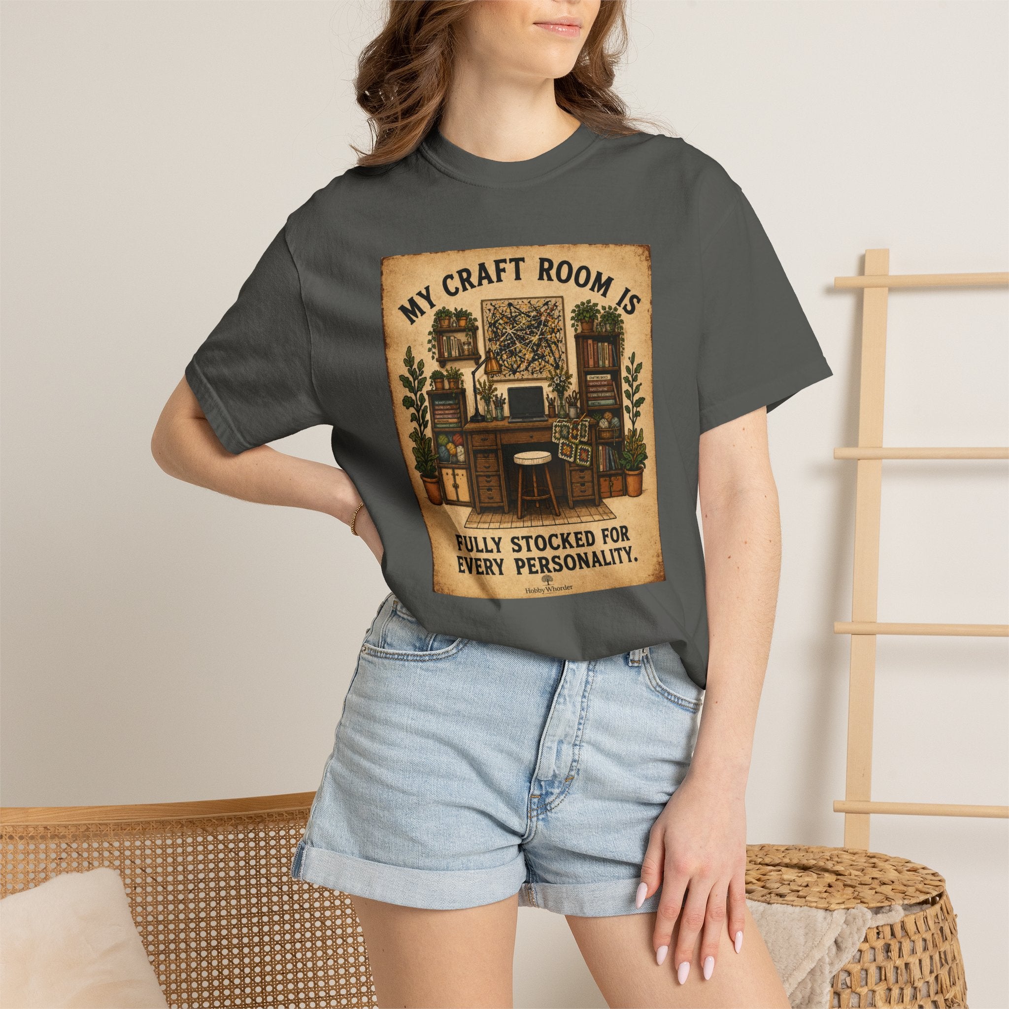 Craft Room T-Shirt — "My Craft Room Is Fully Stocked for Every Personality" Vintage Sewing & DIY Shirt