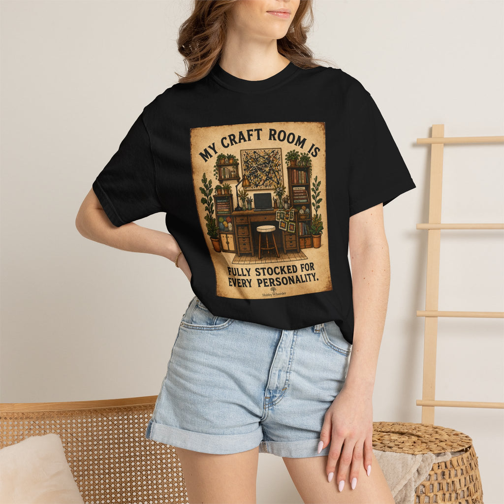 Craft Room T-Shirt — "My Craft Room Is Fully Stocked for Every Personality" Vintage Sewing & DIY Shirt