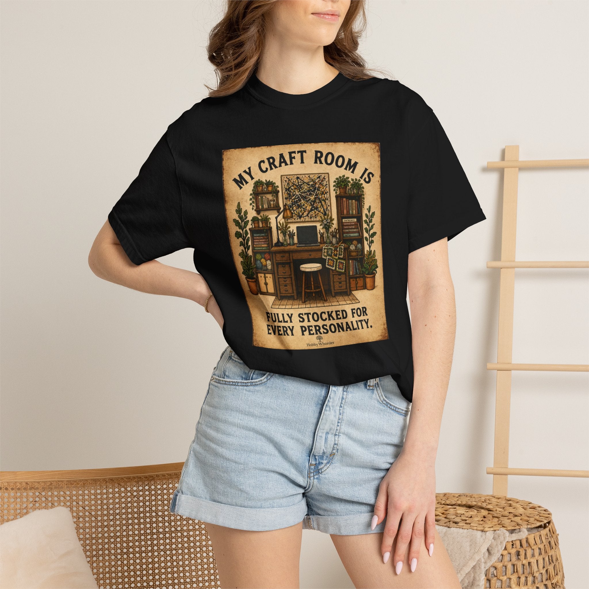 Craft Room T-Shirt — "My Craft Room Is Fully Stocked for Every Personality" Vintage Sewing & DIY Shirt