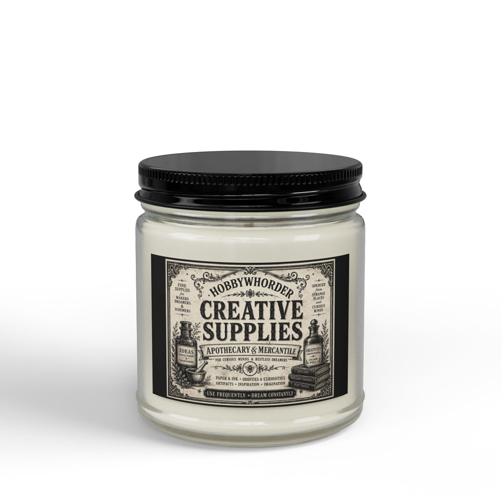 Vintage Apothecary Soy Candle (4oz & 9oz) — Creative Supplies Scented Jar with Black Lid