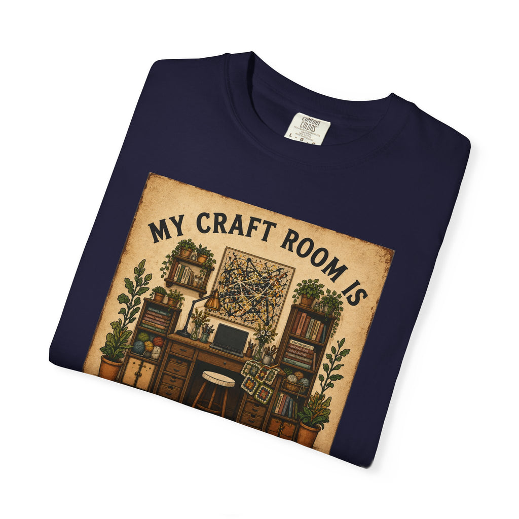 Craft Room T-Shirt — "My Craft Room Is Fully Stocked for Every Personality" Vintage Sewing & DIY Shirt