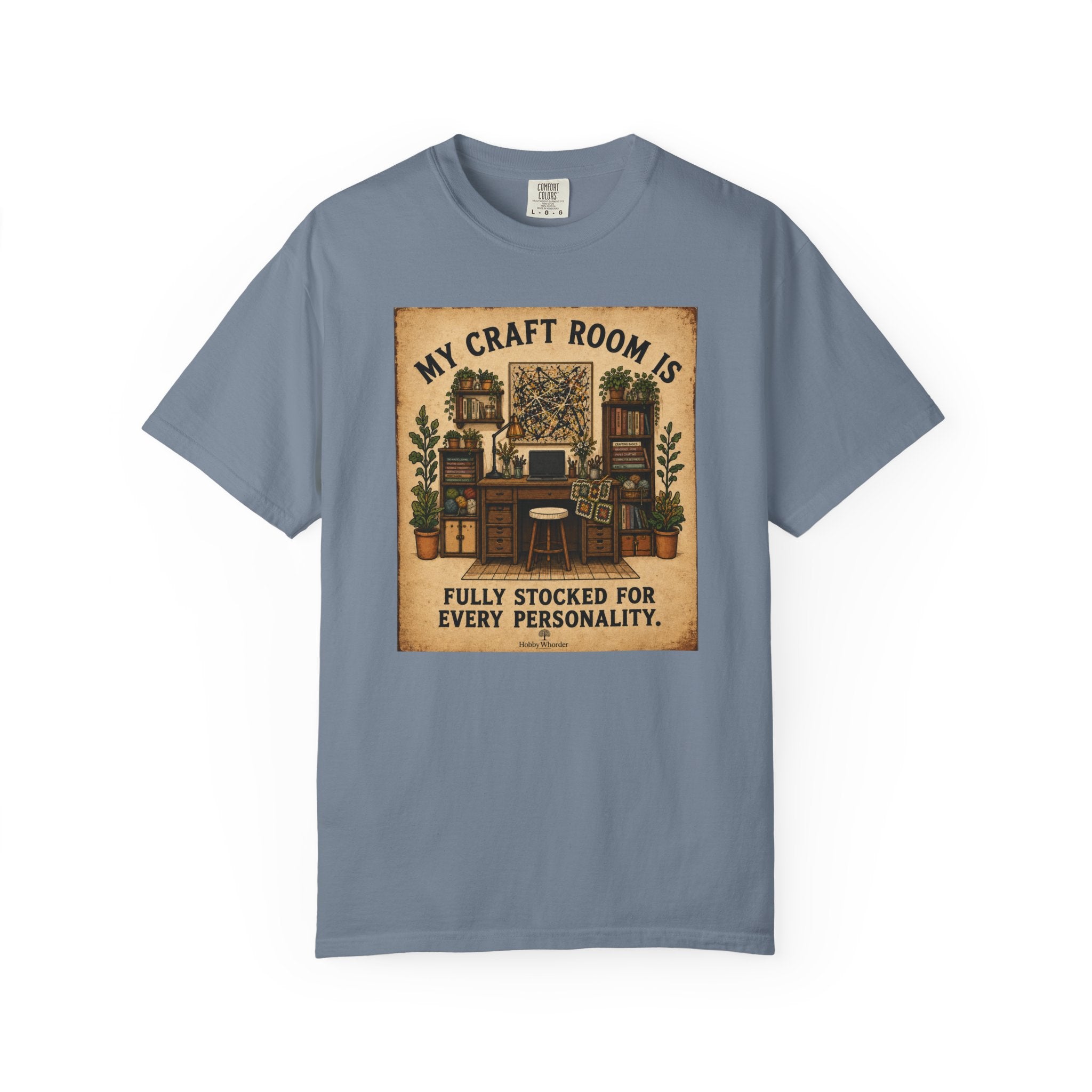 Craft Room T-Shirt — "My Craft Room Is Fully Stocked for Every Personality" Vintage Sewing & DIY Shirt