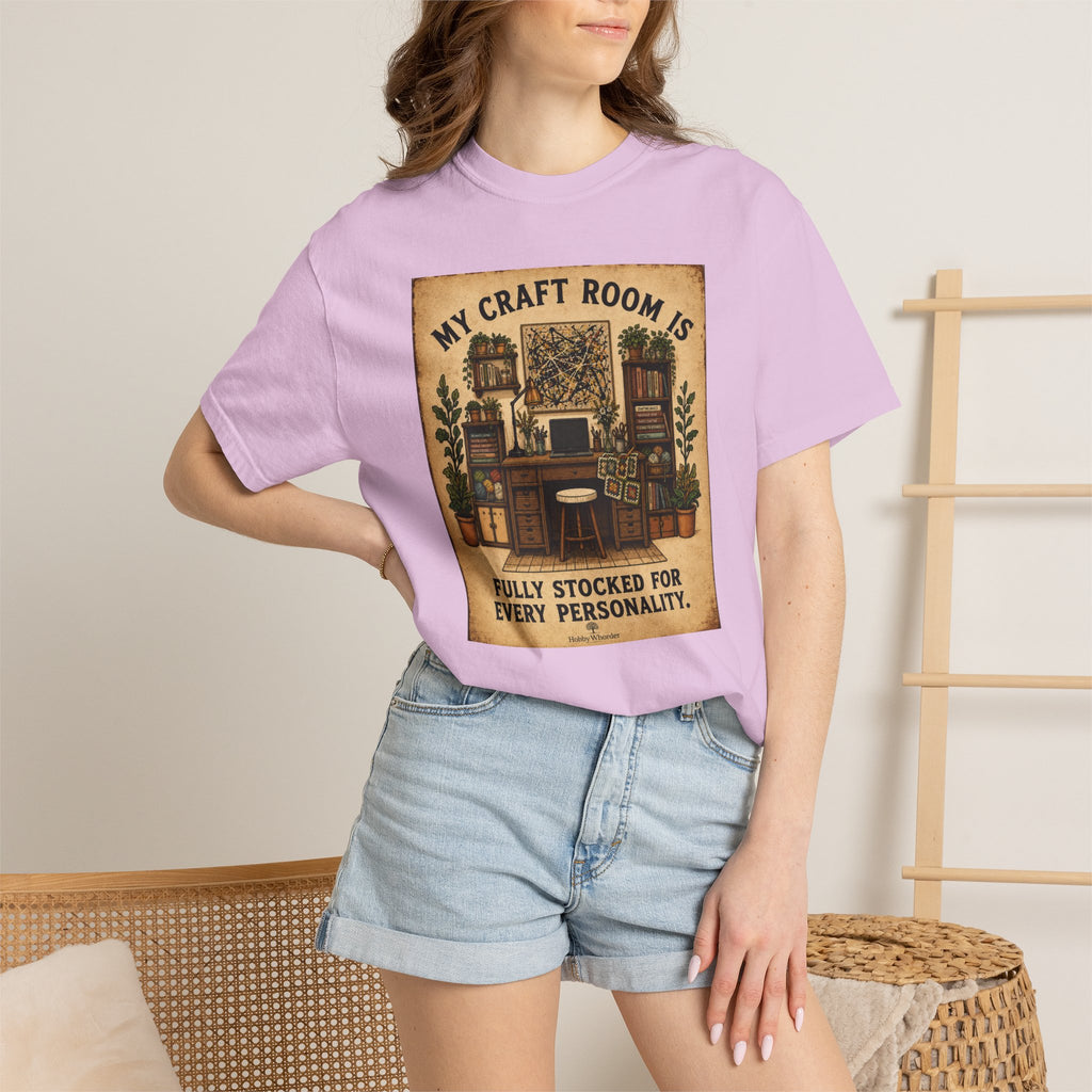 Craft Room T-Shirt — "My Craft Room Is Fully Stocked for Every Personality" Vintage Sewing & DIY Shirt