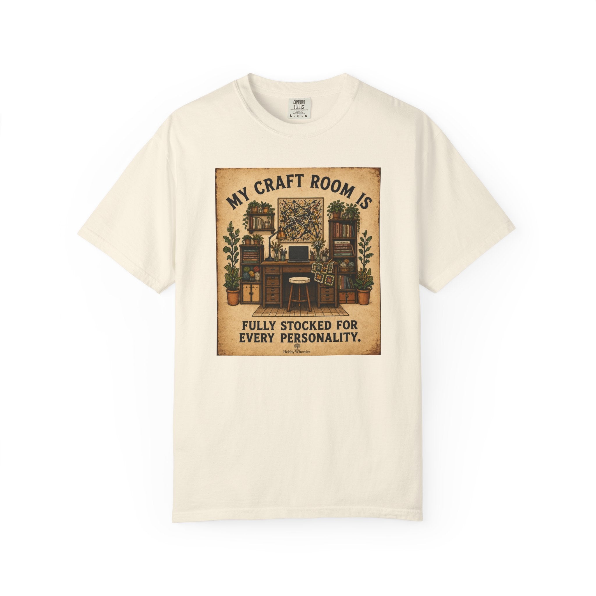 Craft Room T-Shirt — "My Craft Room Is Fully Stocked for Every Personality" Vintage Sewing & DIY Shirt