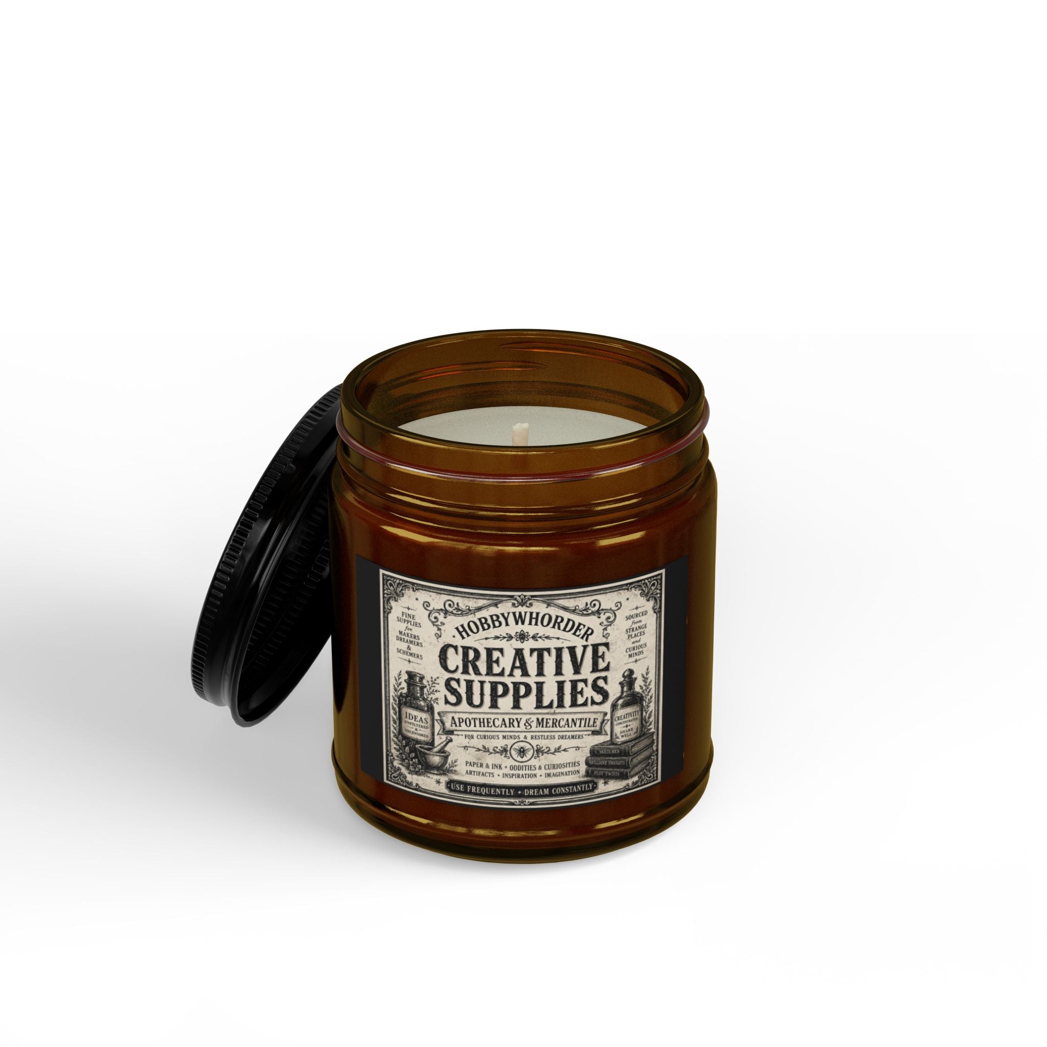 Vintage Apothecary Soy Candle (4oz & 9oz) — Creative Supplies Scented Jar with Black Lid