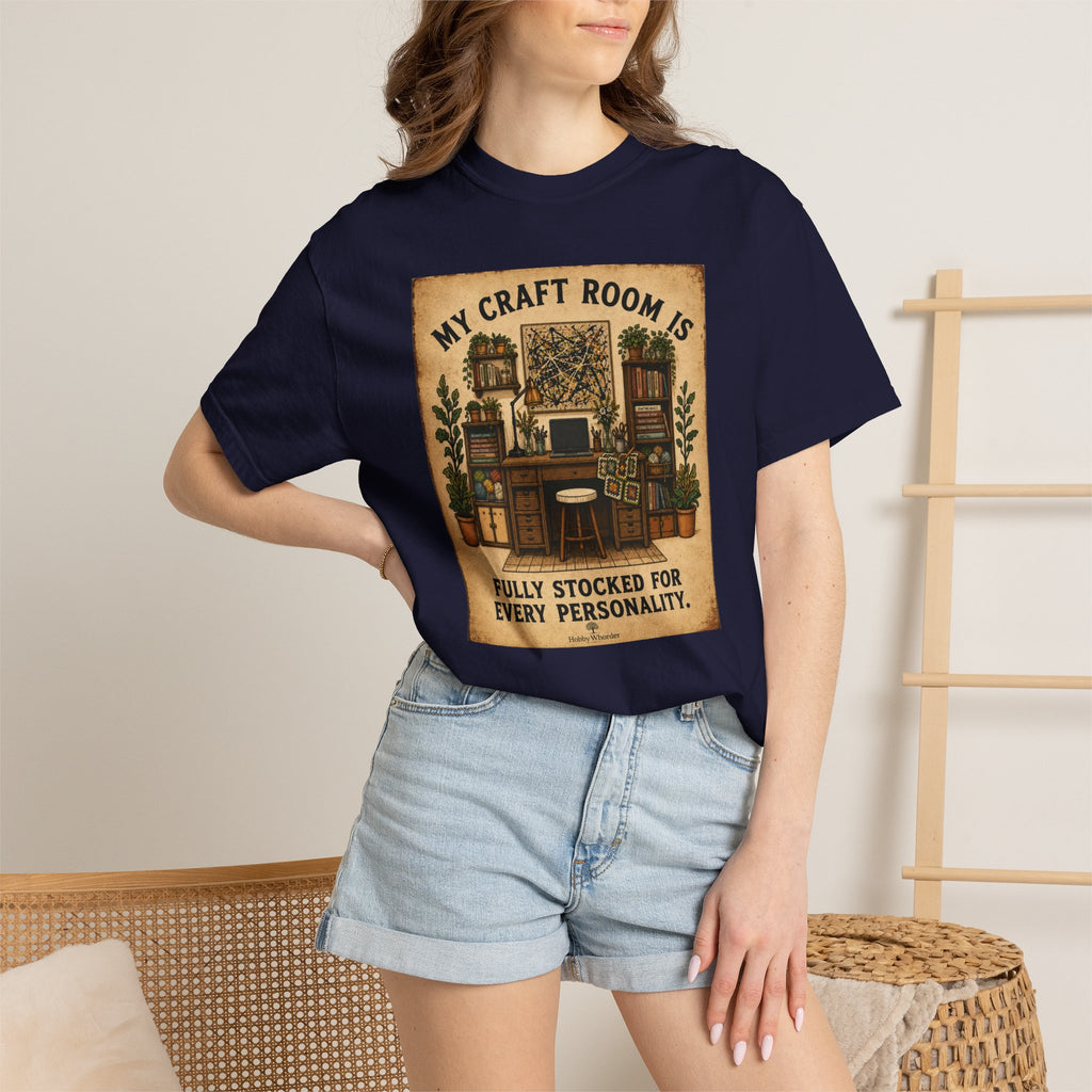 Craft Room T-Shirt — "My Craft Room Is Fully Stocked for Every Personality" Vintage Sewing & DIY Shirt