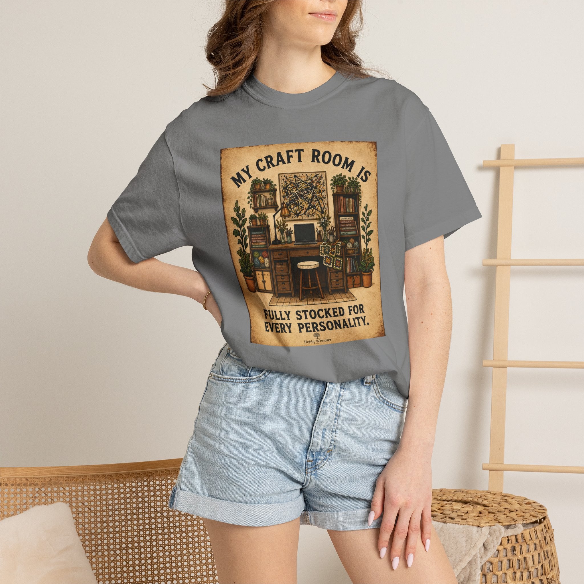 Craft Room T-Shirt — "My Craft Room Is Fully Stocked for Every Personality" Vintage Sewing & DIY Shirt