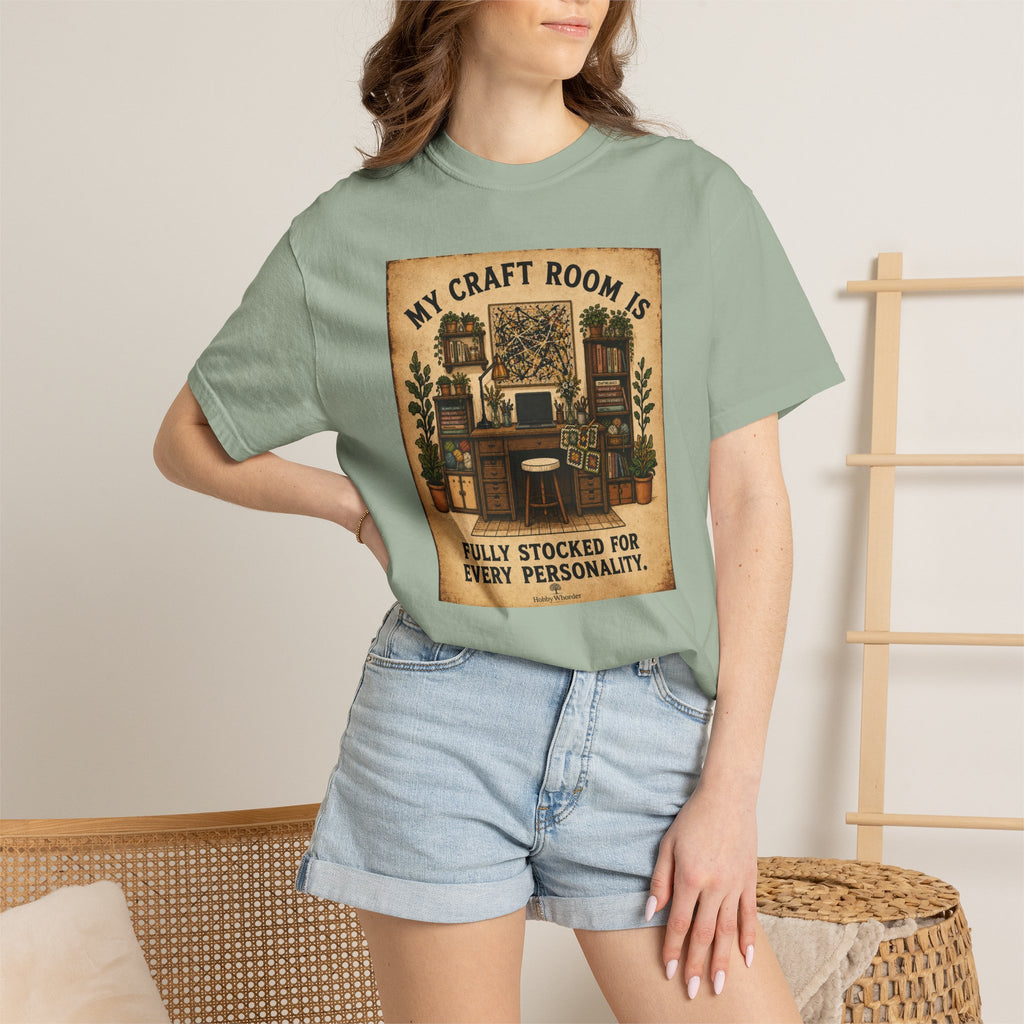 Craft Room T-Shirt — "My Craft Room Is Fully Stocked for Every Personality" Vintage Sewing & DIY Shirt