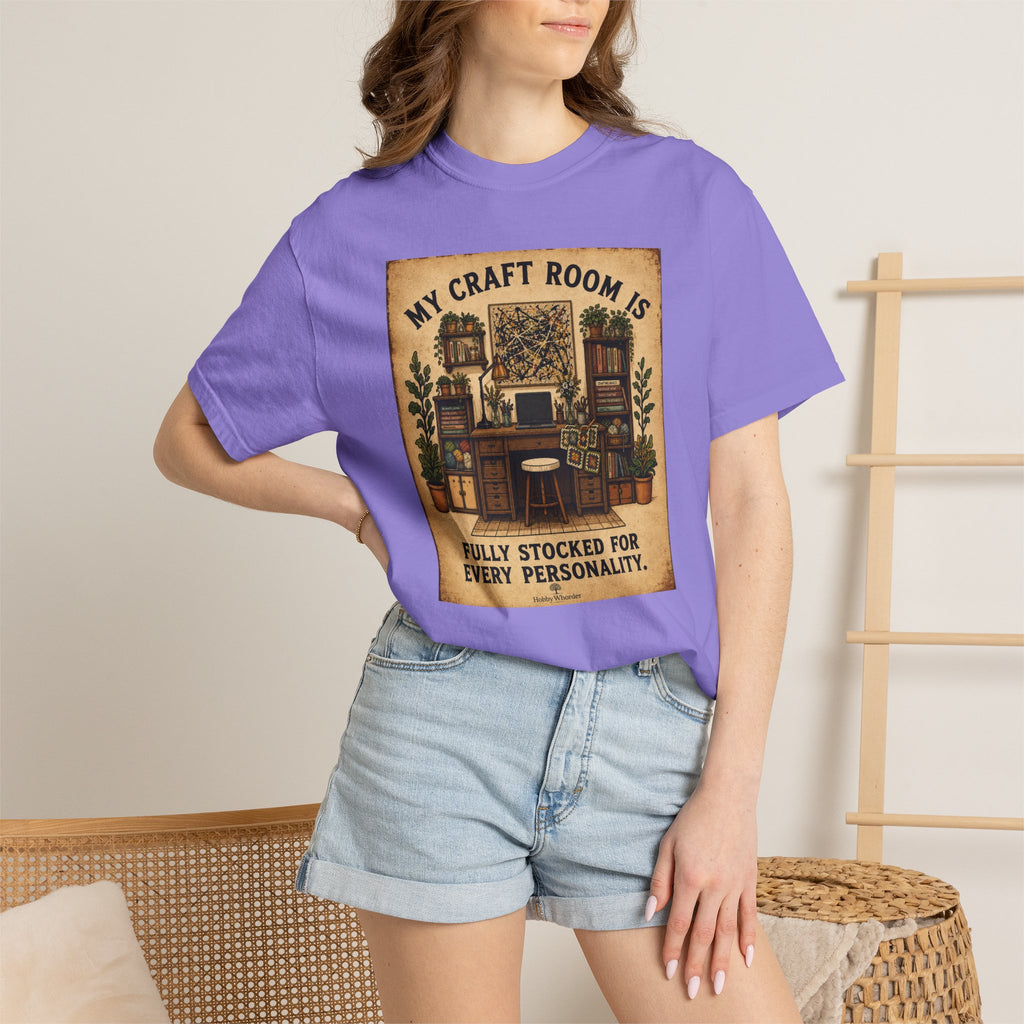 Craft Room T-Shirt — "My Craft Room Is Fully Stocked for Every Personality" Vintage Sewing & DIY Shirt